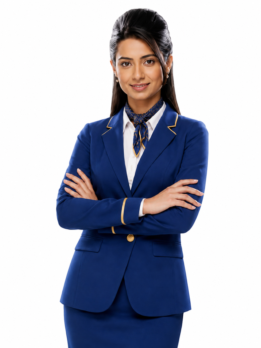 Male cabin crew training student in navy uniform